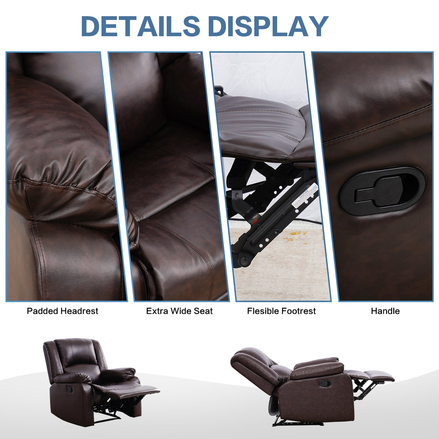 Large Real Leather Recliner Chair, 150 Degree Tilt, Living Room Bedroom Sofa Recliner