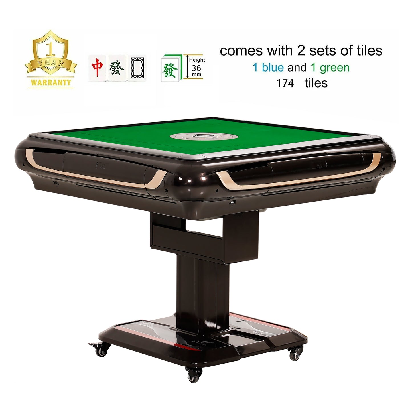 ASMILITY 44 mm X-Large Tiles Automatic Mahjong Dining / Game Table with 4 Drawers and Cup Holder