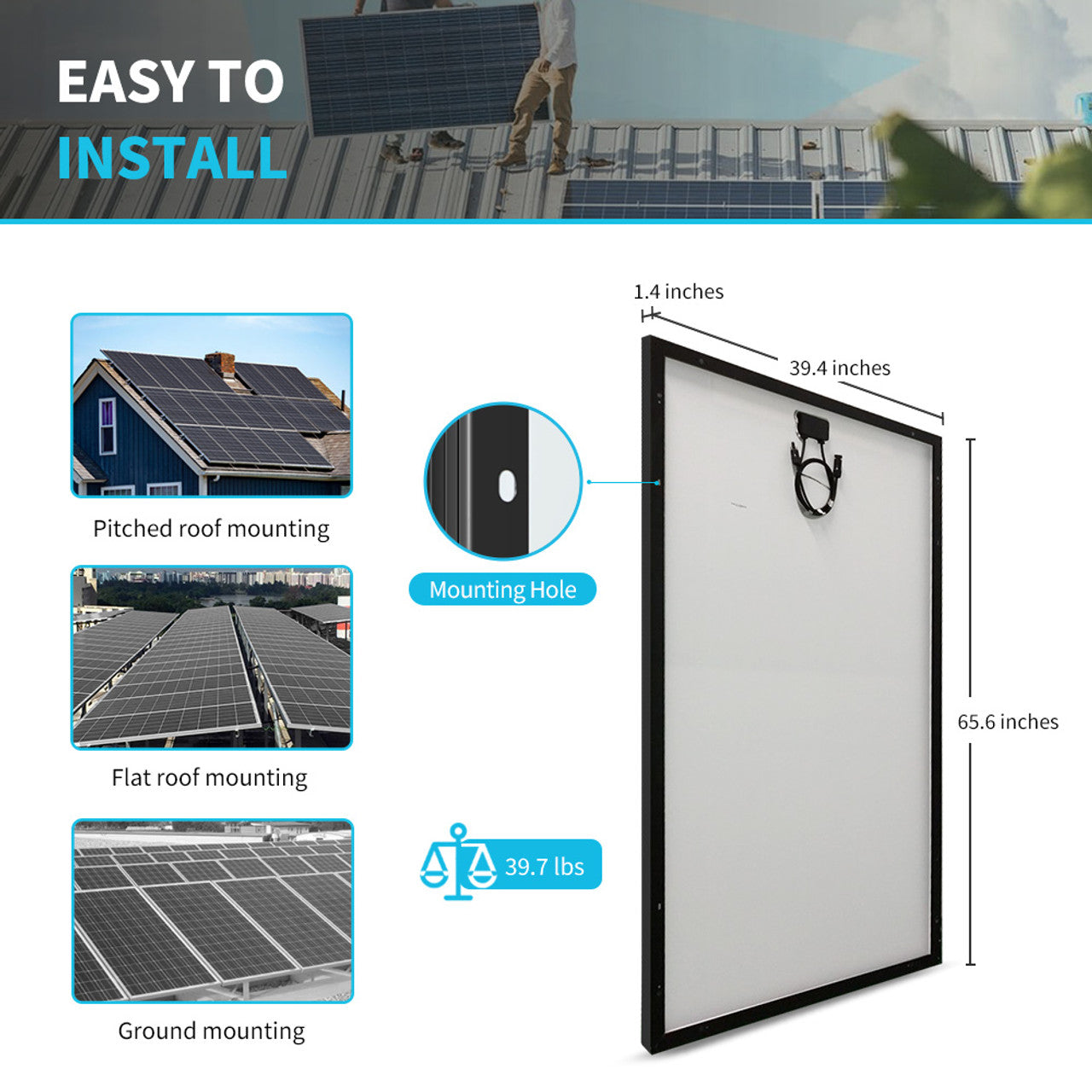 ASMILITY 320 Watt Monocrystalline Solar Panel, UL Certified