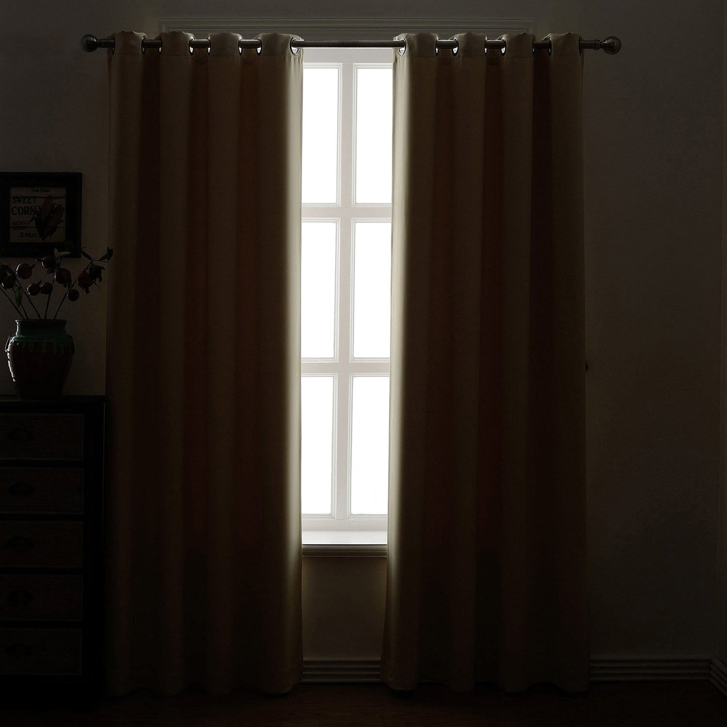 FAIRYLAND Pitch Black Solid Thermal Insulated Grommet Blackout Curtains/Drapes for Bedroom Window (2 Panels, 42 inches Wide by 63 inches Long, White)