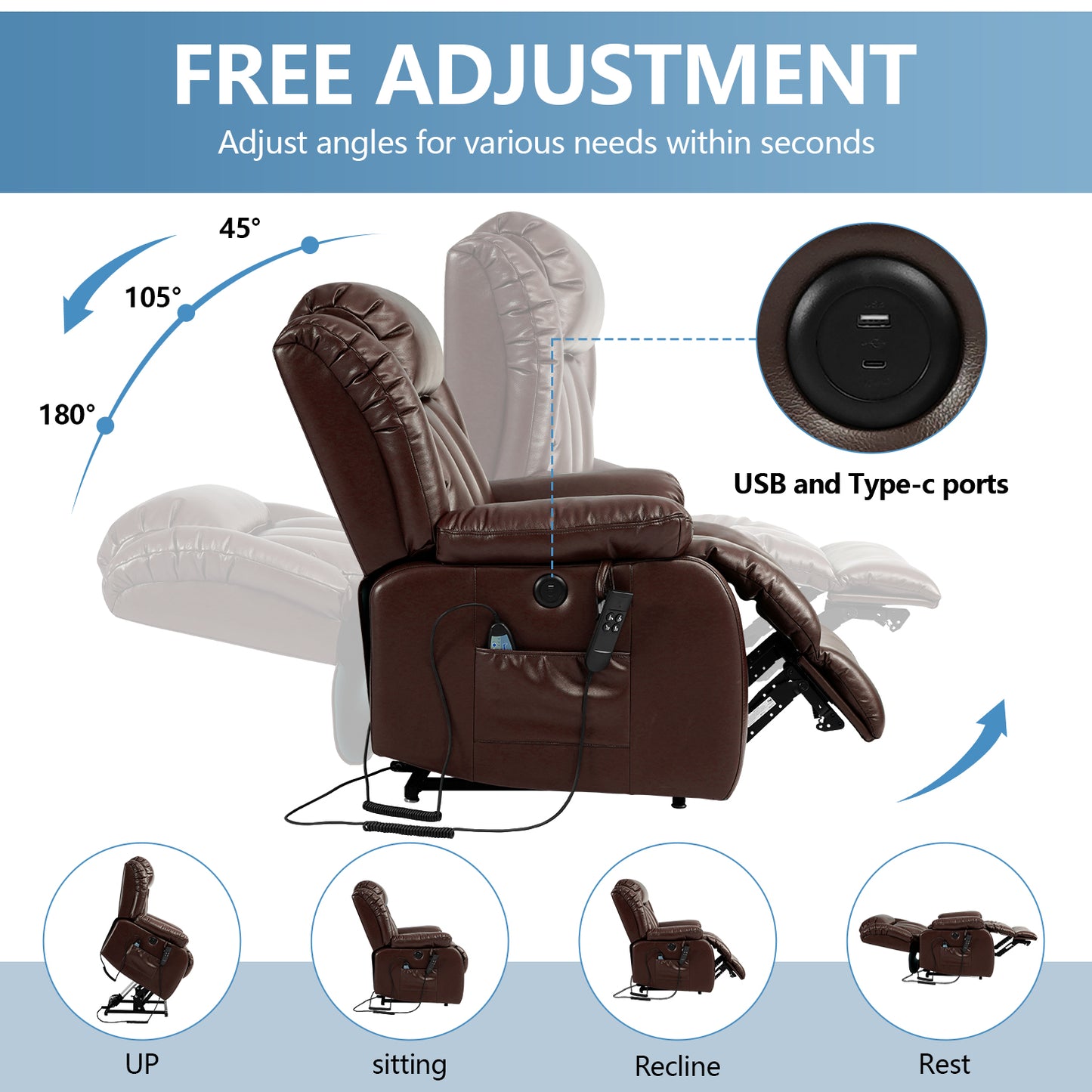 Luxury Large Power Lift Recliner Chair with Massage and Heating,Infinite Position,Dual Motor,Real Leather