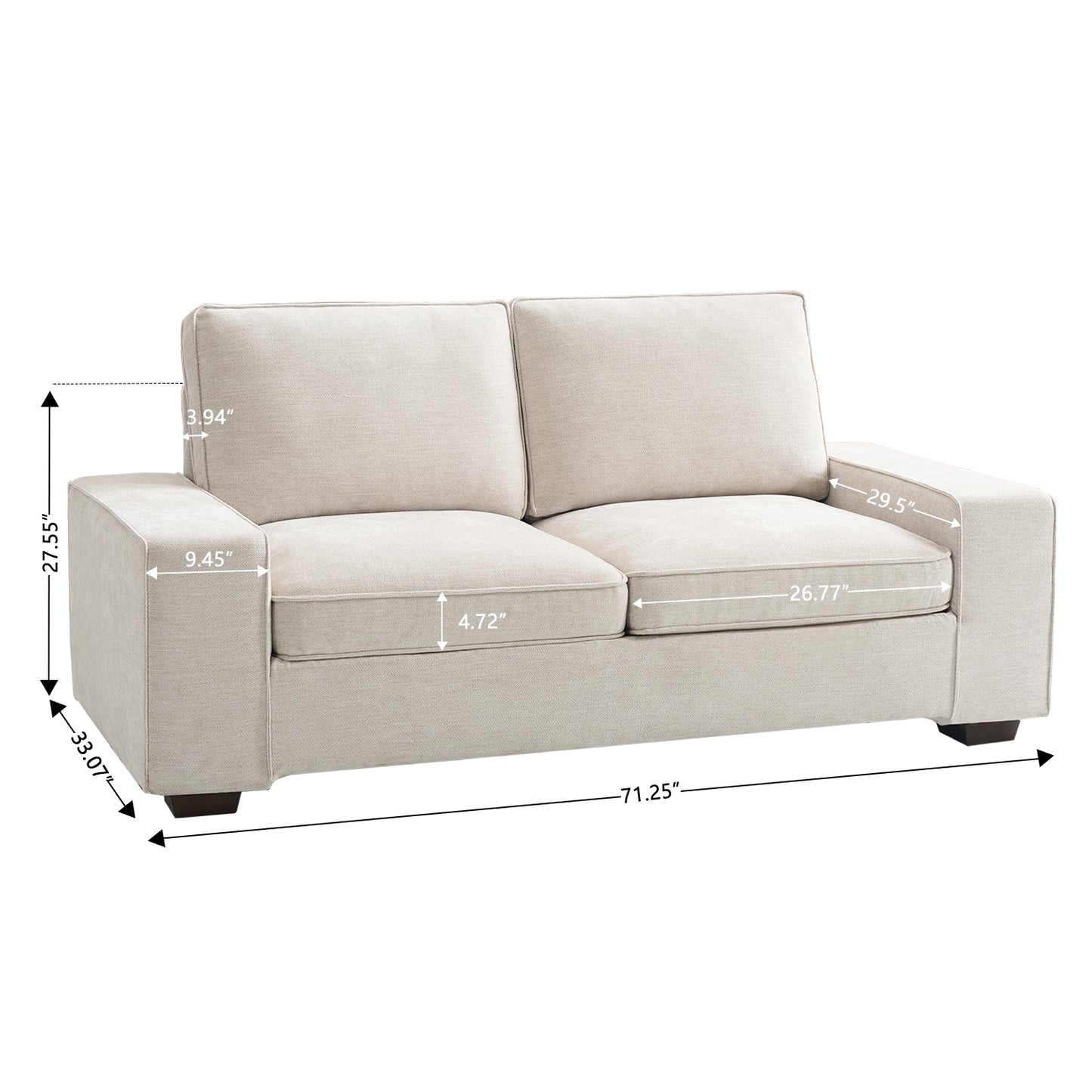 3-Seat Sofa 88.58",Soft and Comfortable,Apartments Small Sofa, Suitable for Living Room, Bedroom,Removable Back Cushion and Easy toolSuitable