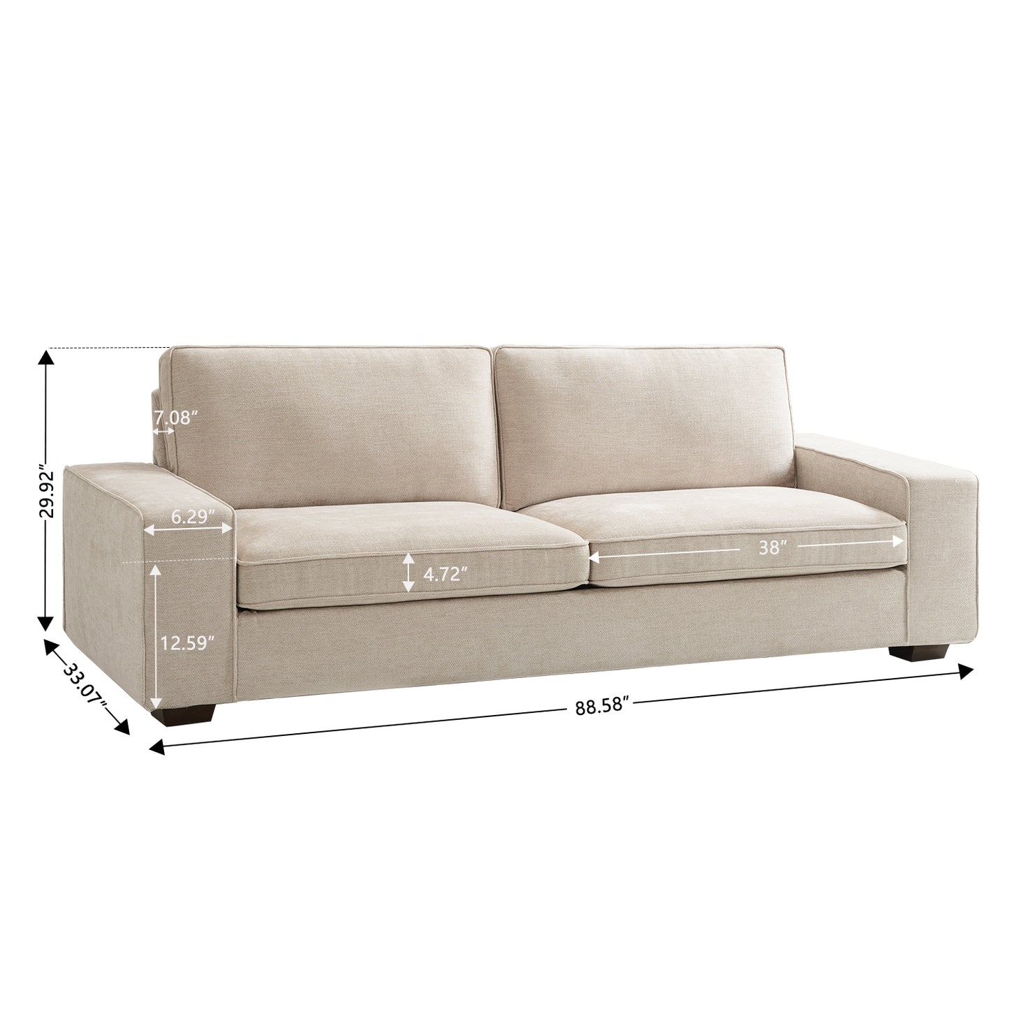 3-Seat Sofa 88.58",Soft and Comfortable,Apartments Small Sofa, Suitable for Living Room, Bedroom,Removable Back Cushion and Easy toolSuitable