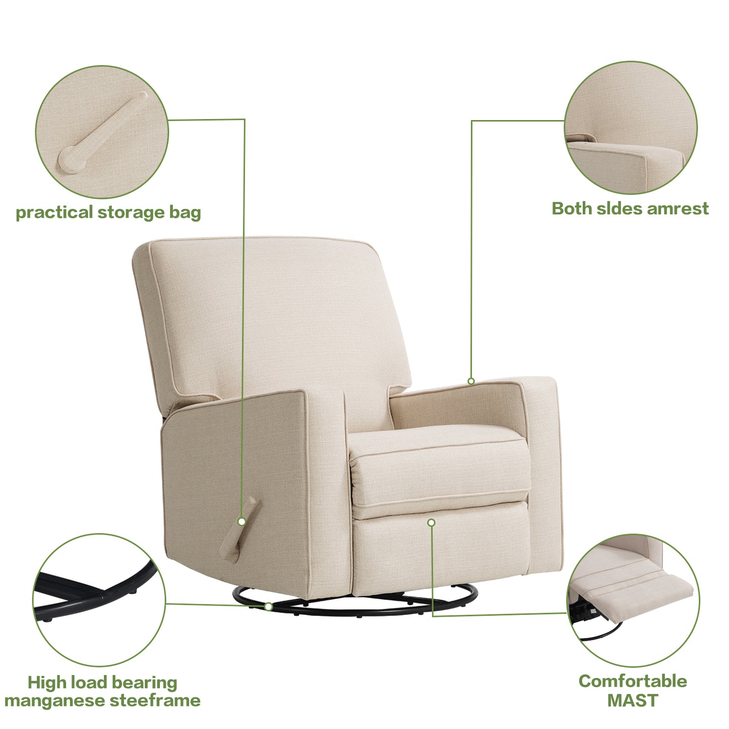 Swivel Glider and Recliner Chair,Swivel 360°,Water Repellent & Stain Resistant