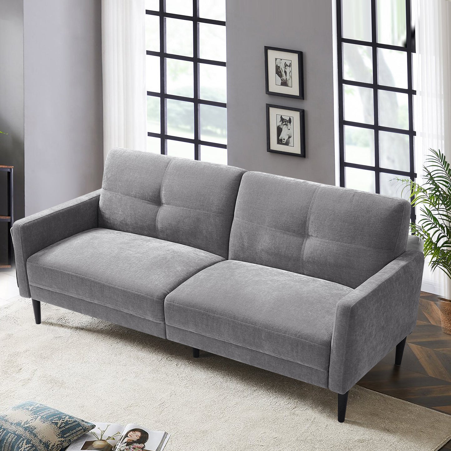Grey Sofa Loveseat/Modern Couch with Solid Wood Frame/Easy,Soft and Comfortable,Tool-Free Assembly