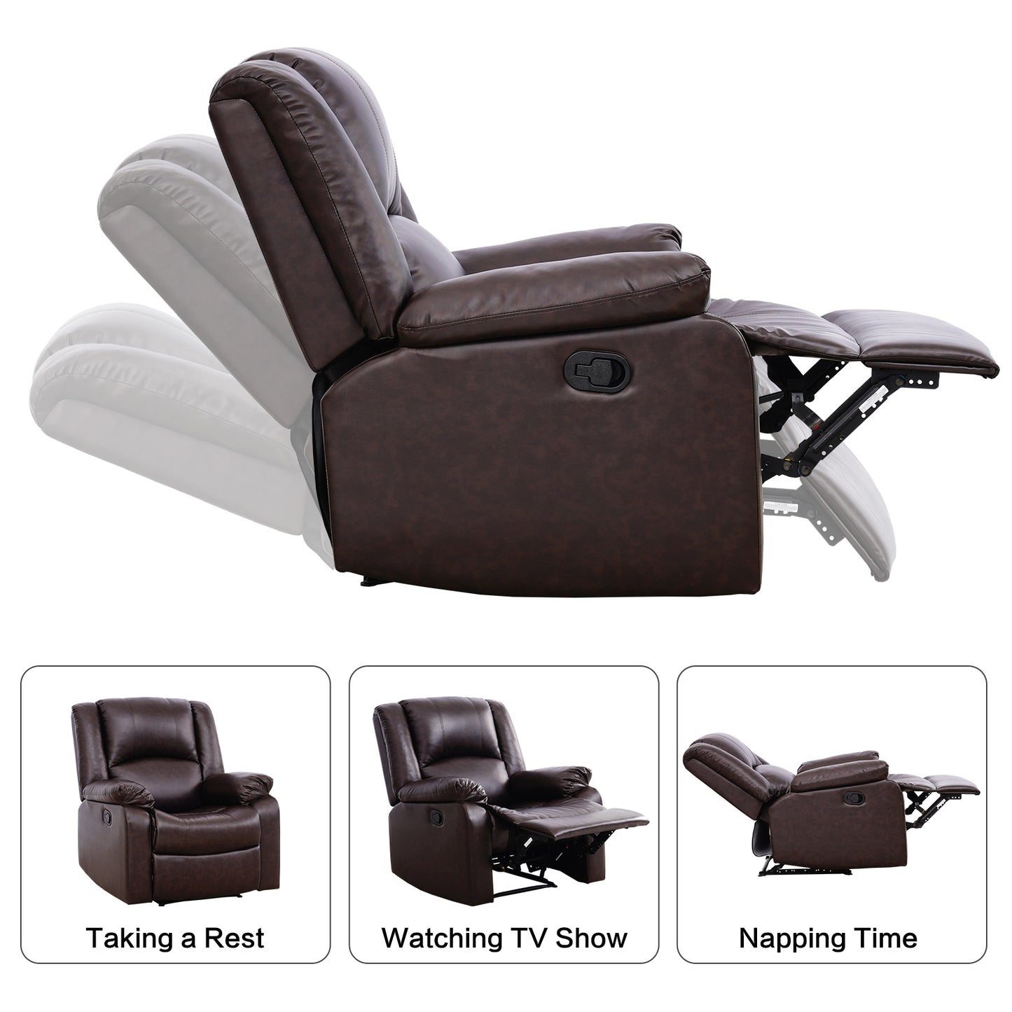 Large Real Leather Recliner Chair, 150 Degree Tilt, Living Room Bedroom Sofa Recliner