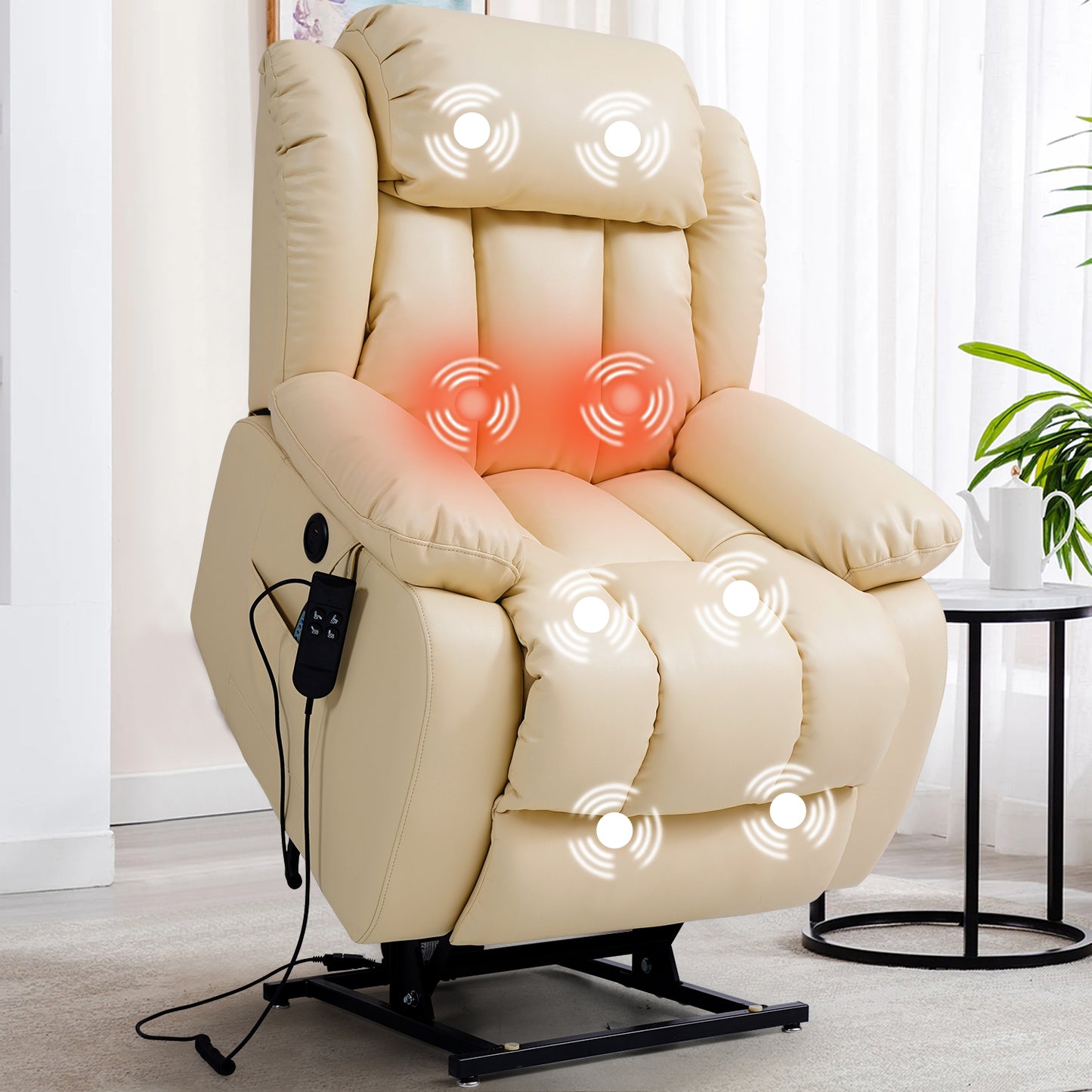Luxury Large Power Lift Recliner Chair with Massage and Heating,Infinite Position,Dual Motor,Real Leather
