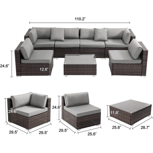 Patio Furniture 7 Pieces Outdoor Sectional PE Rattan Sofa Set,Waterproof