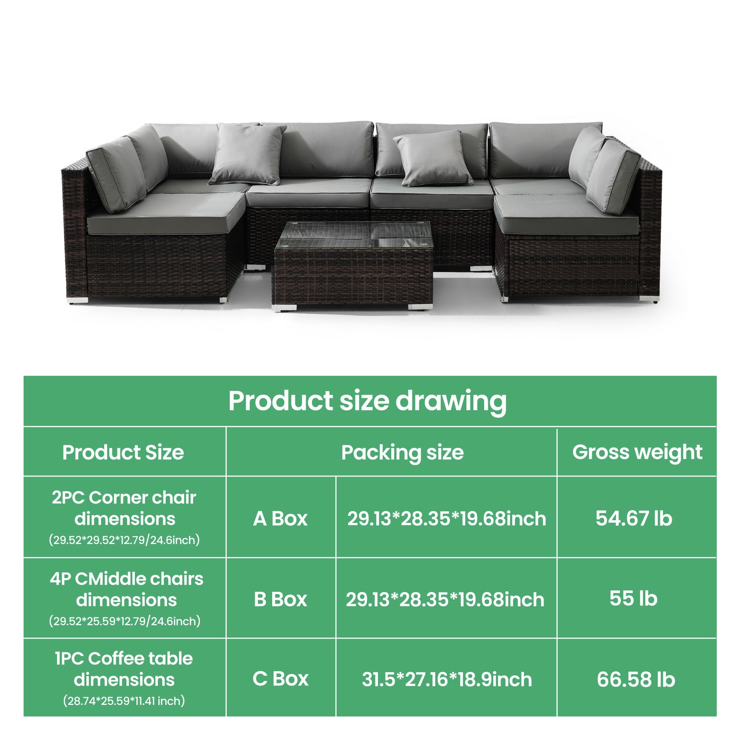 Patio Furniture 7 Pieces Outdoor Sectional PE Rattan Sofa Set,Waterproof